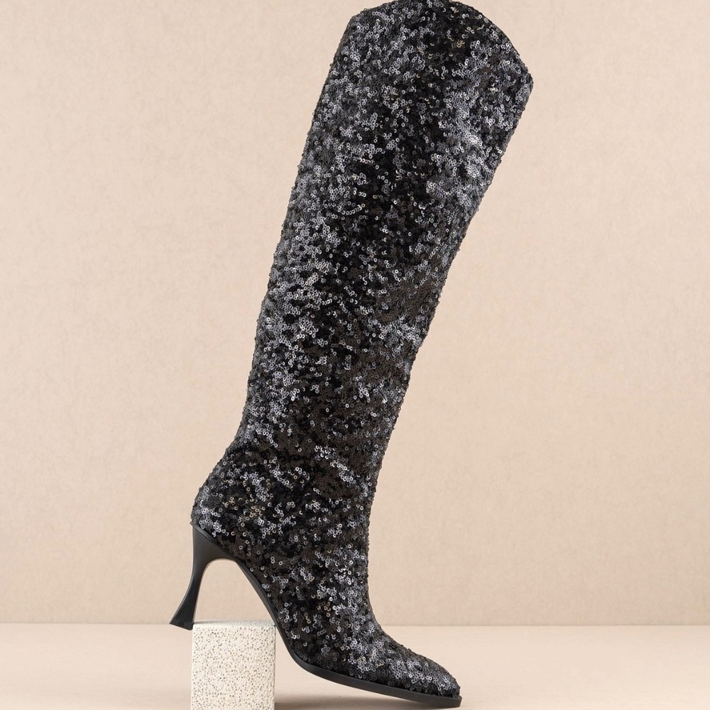 BLACK OASIS SOCIETY JEWEL KNEE HIGH SEQUIN BOOTS - Picture 2 of 15